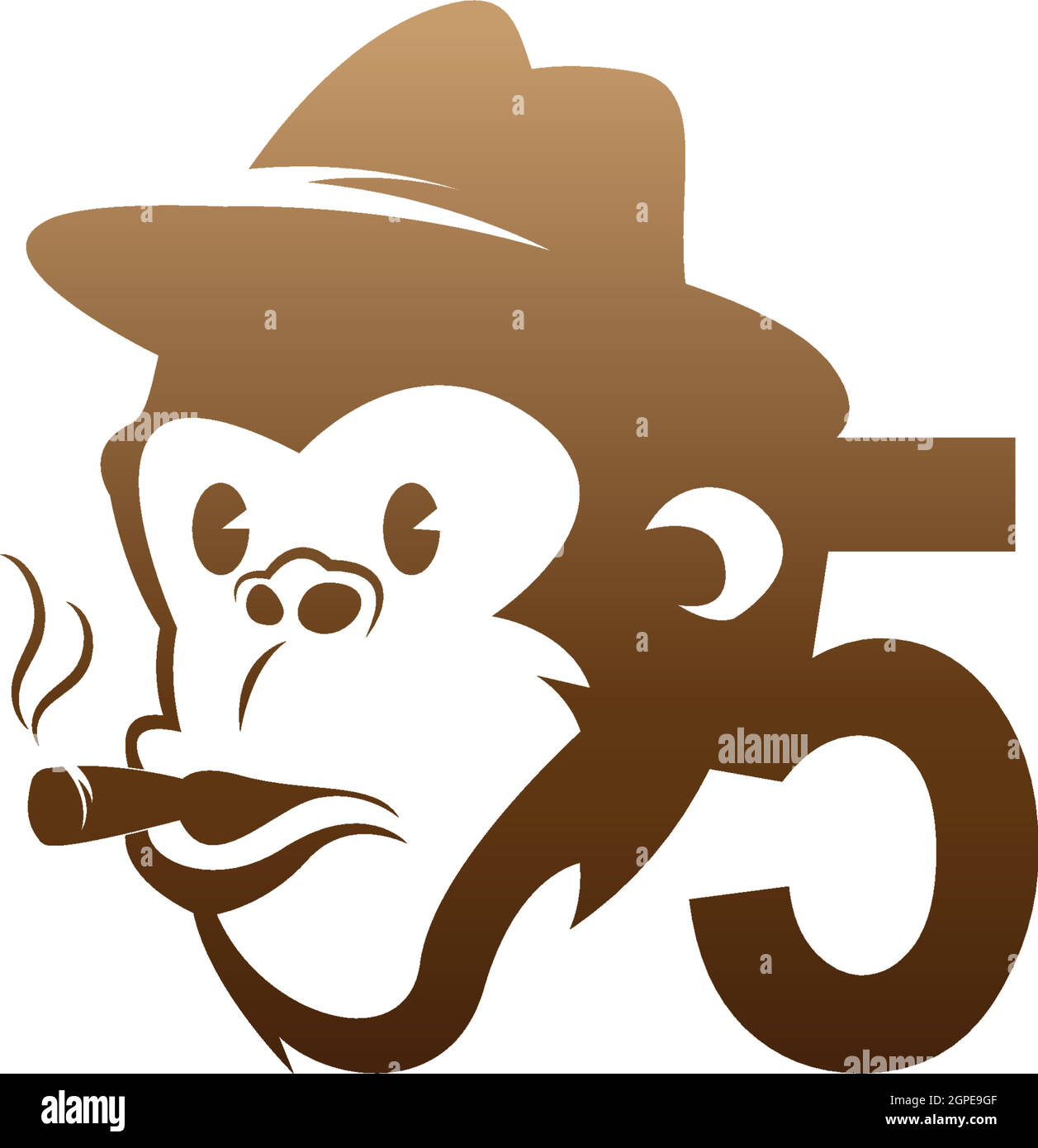 Monkey head icon logo with number 5 template design Stock Vector
