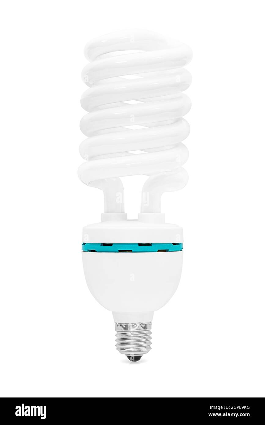 Energy saving fluorescent light bulb isolated on white background with ...