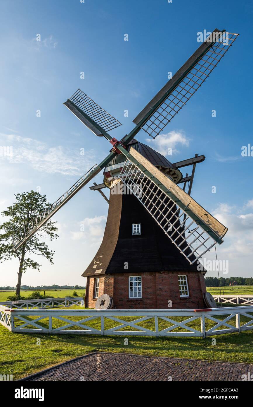 Tjaden Windmill, East Frisia, Germany Stock Photo