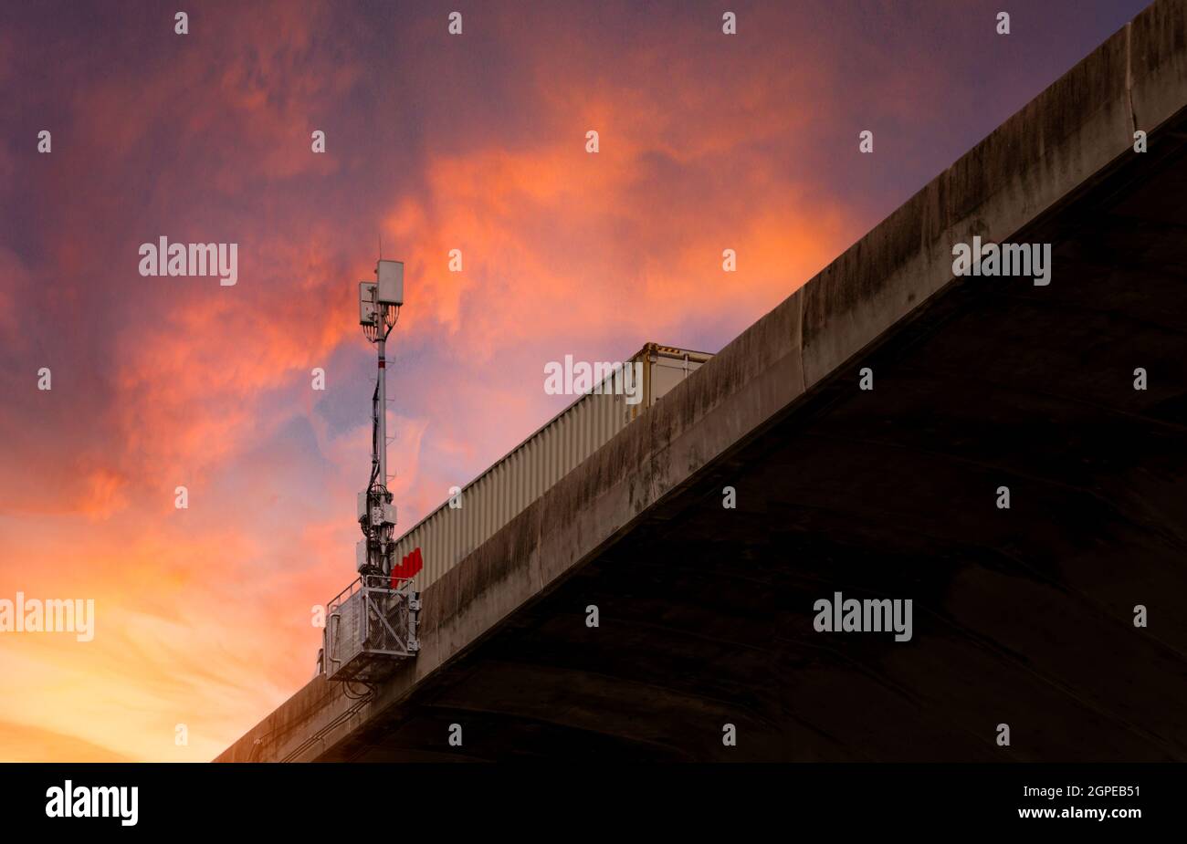 Bottom view of elevated concrete highway. Overpass concrete road. Road ...