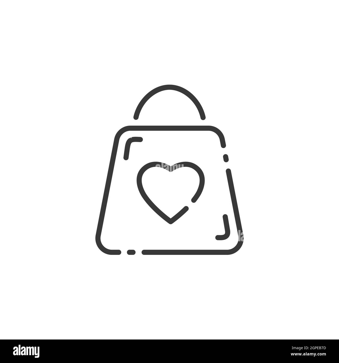 Shopping bag thin line icon. Heart symbol. Outline commerce vector illustration Stock Vector