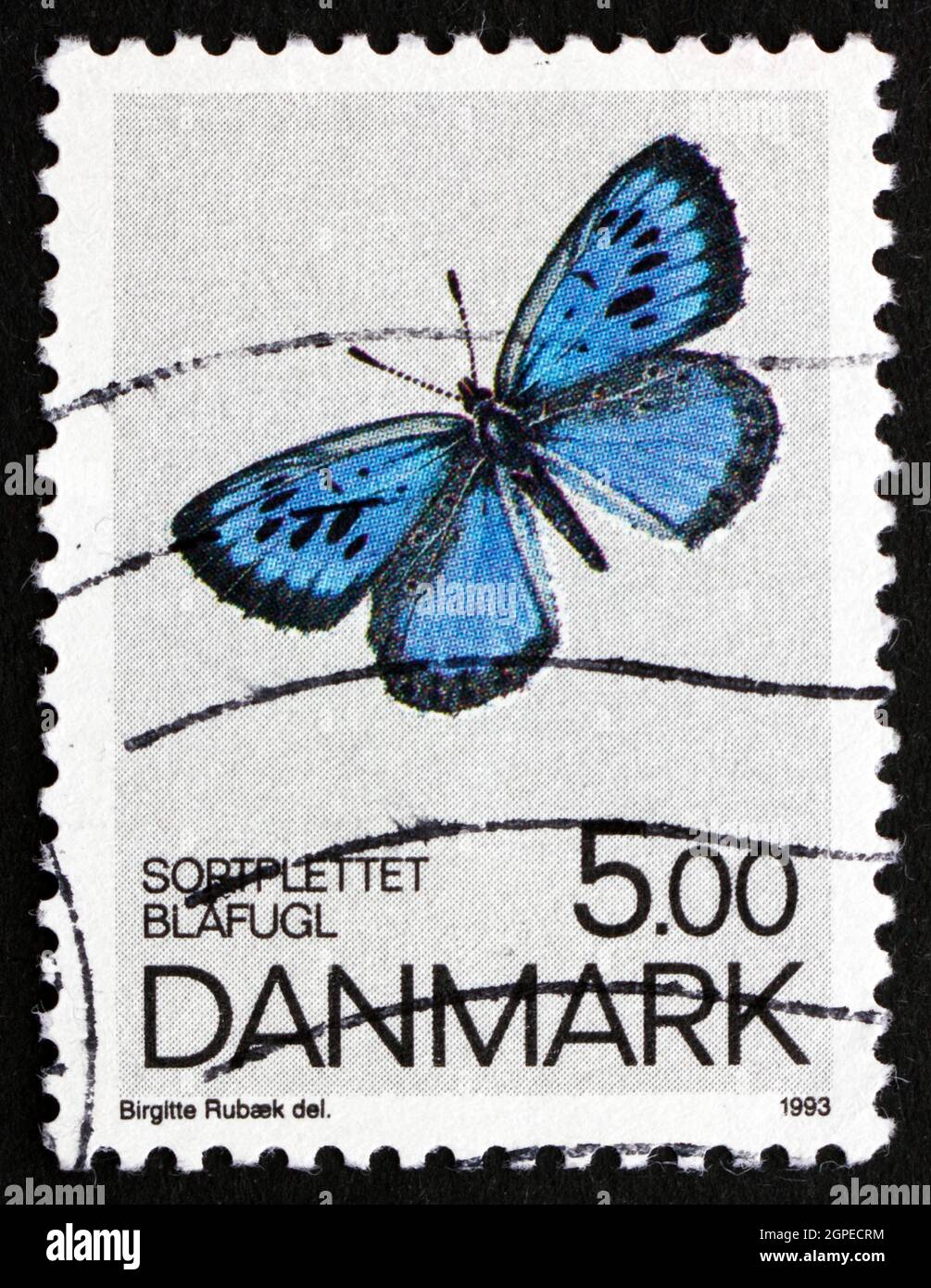 DENMARK - CIRCA 1993: a stamp printed in the Denmark shows Large Blue, Phengaris Arion, Butterfly, circa 1993 Stock Photo