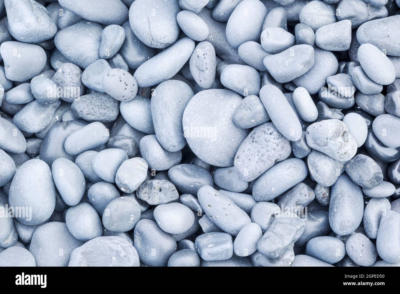 Pale grey beach stones worn smooth by the sea Stock Photo