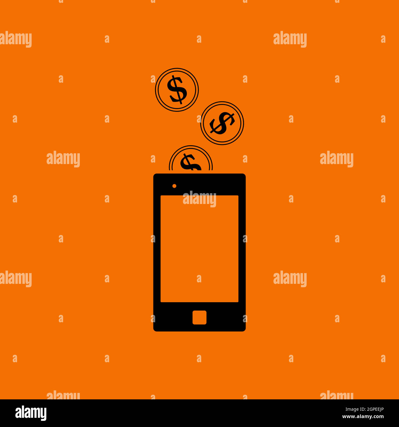 Golden Coins Fall In Smartphone Icon Stock Vector