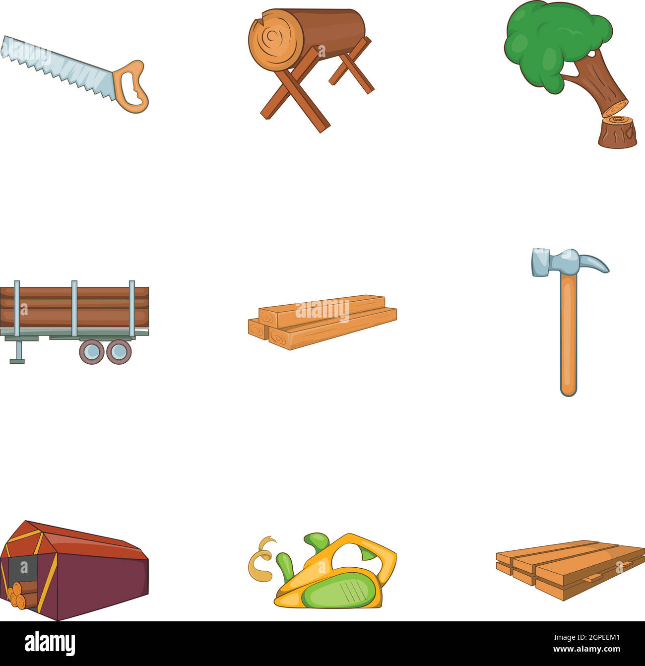Firewood icons set, cartoon style Stock Vector