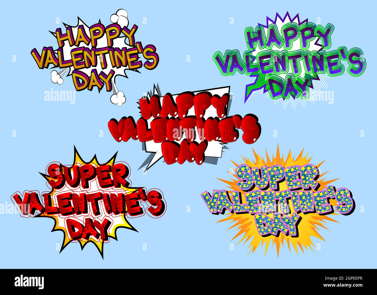 Set of comic book Valentine's Day greeting icons Stock Vector Image & Art -  Alamy