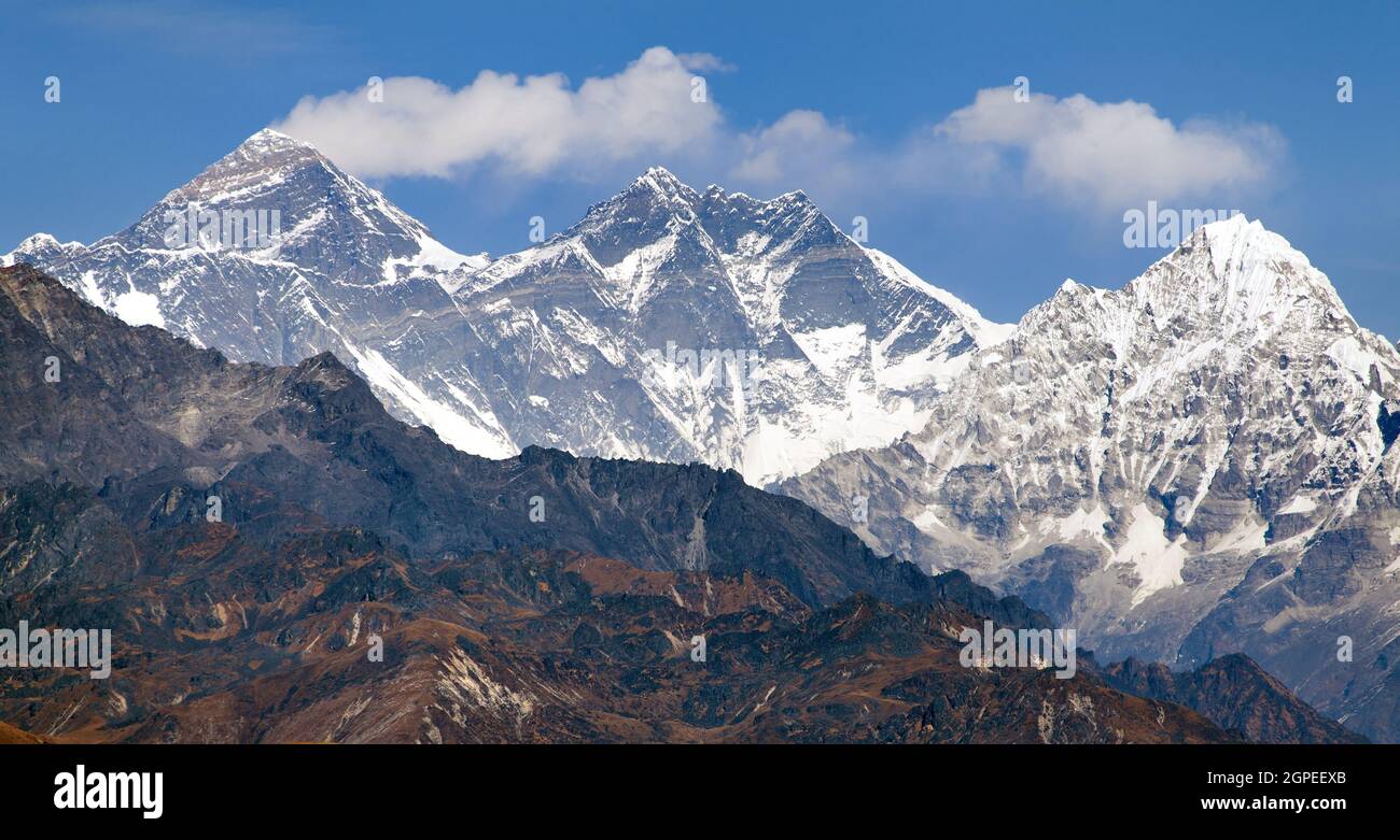 View of Mount Everest from Pikey peak - Nepal Stock Photo