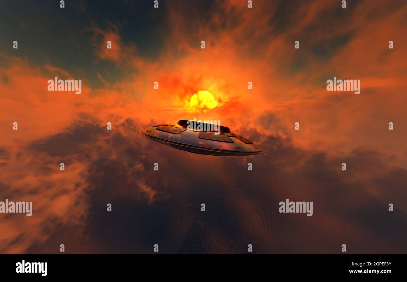 A UFO Flying At High Altitude. Stock Photo
