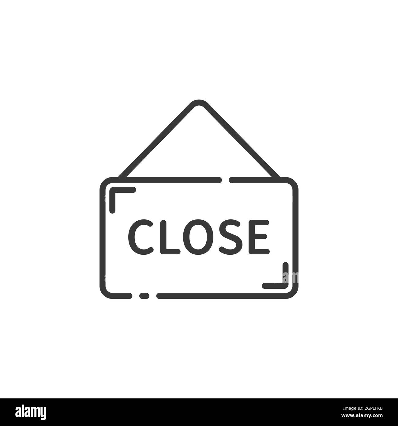 Close notice thin line icon. Label with text. Outline commerce vector illustration Stock Vector