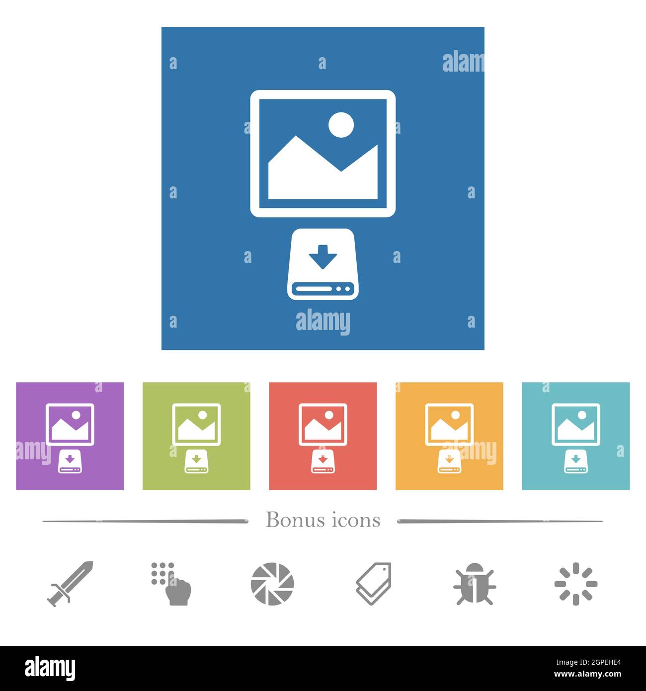 Download image to hard disk flat white icons in square backgrounds. 6 ...