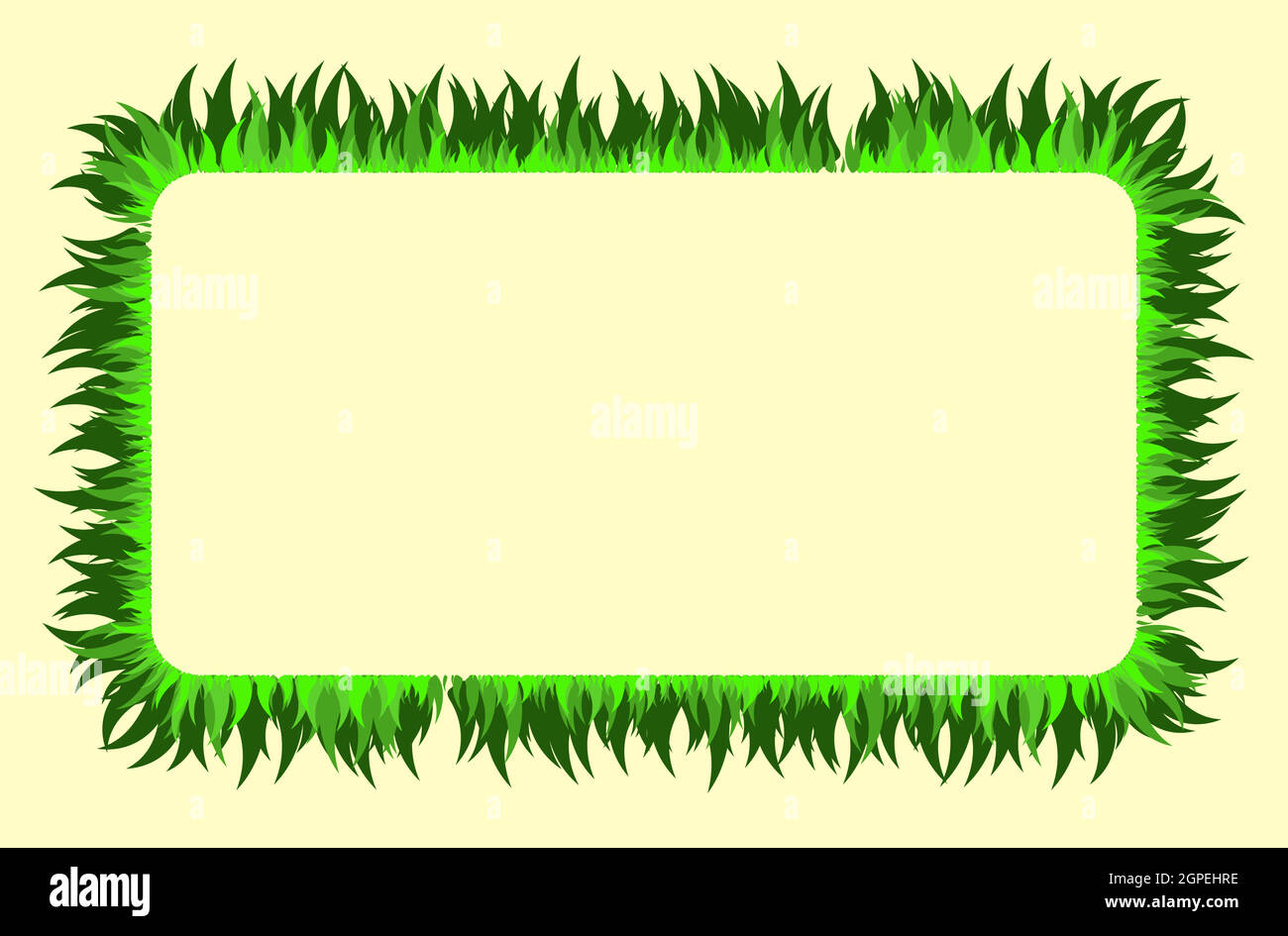 Grass rectangle frame with copy space. Lawn border with green foliage blades design. Vector background illustration. Stock Vector