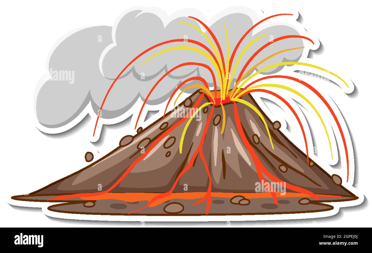 Sticker design with Volcano eruption with lava isolated illustration Stock  Vector Image & Art - Alamy