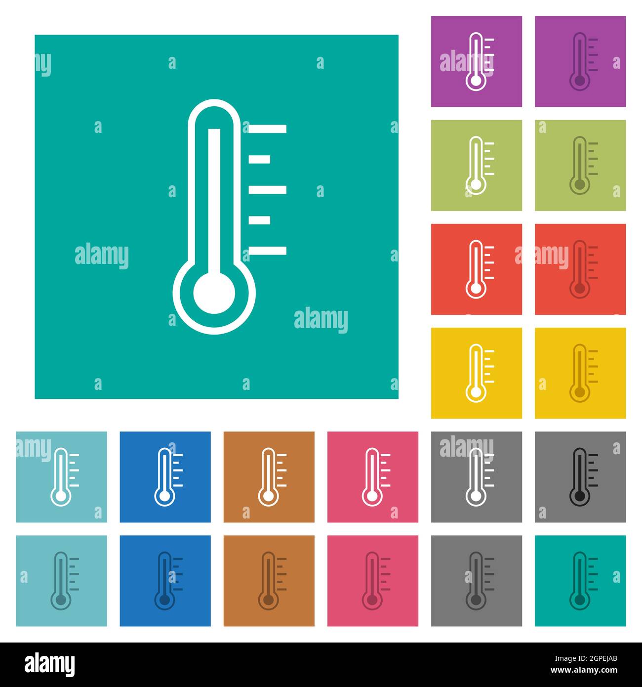 Thermometer warm temperature multi colored flat icons on plain square ...