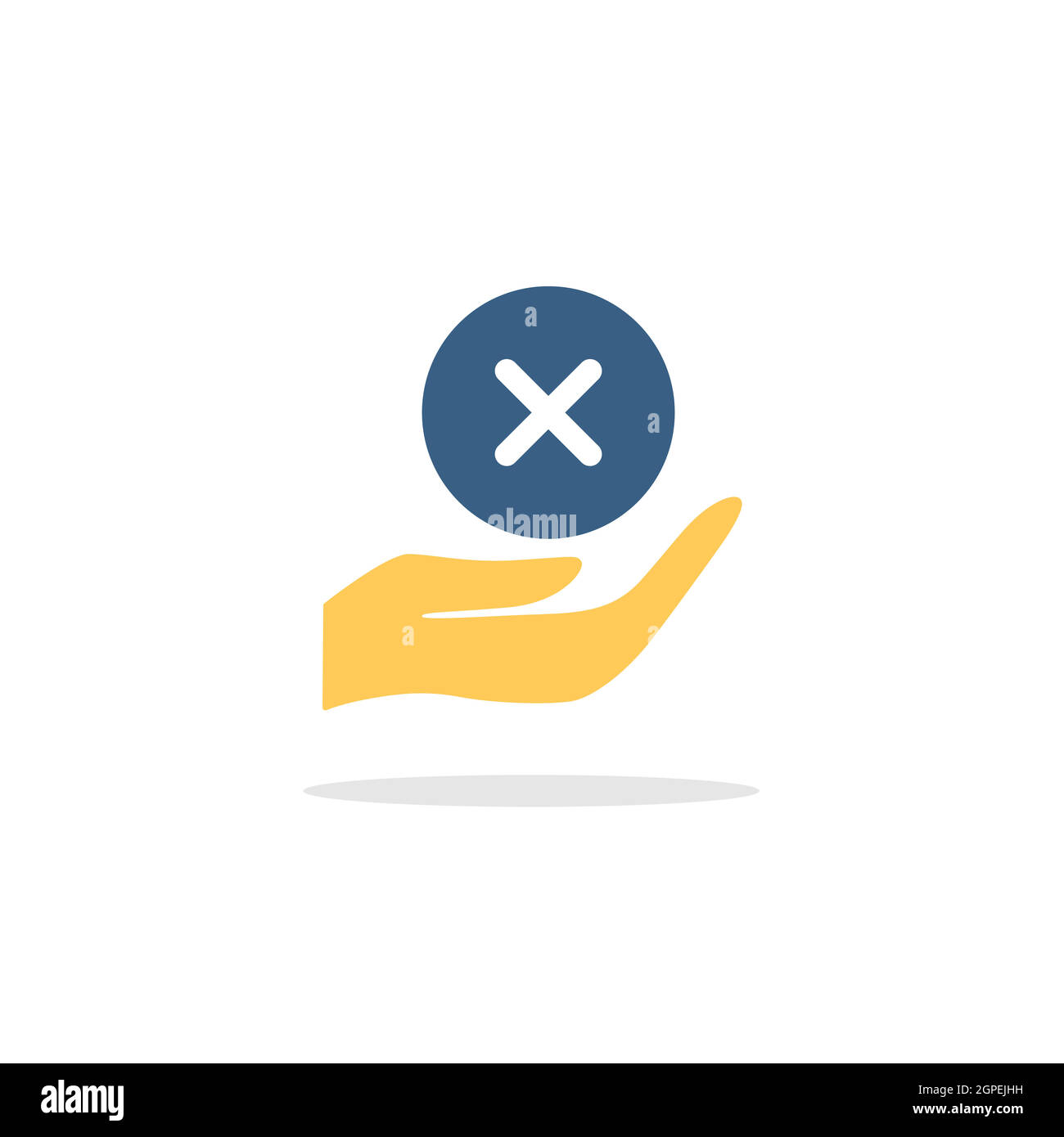 Hand hold cross mark. Icon with shadow. Commerce glyph vector illustration Stock Vector