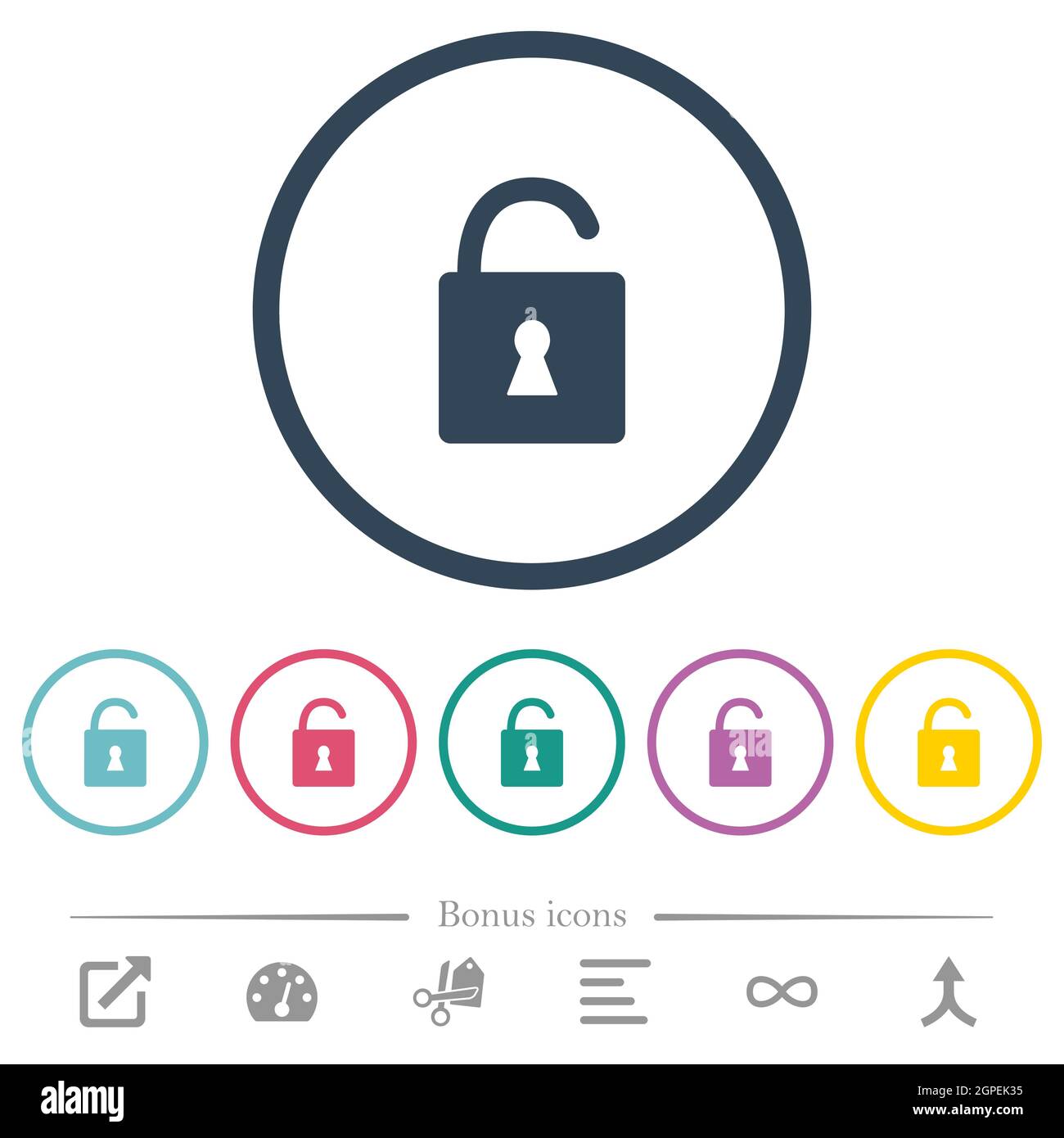 Unlocked padlock with keyhole flat color icons in round outlines. 6 ...
