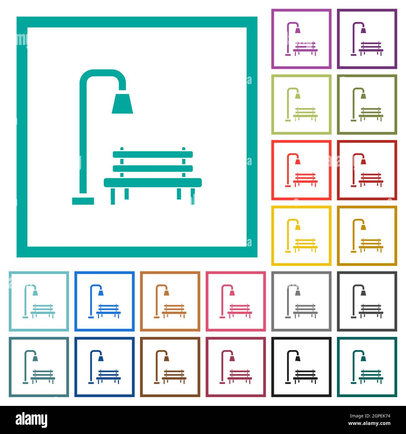 Park flat color icons with quadrant frames on white background Stock ...
