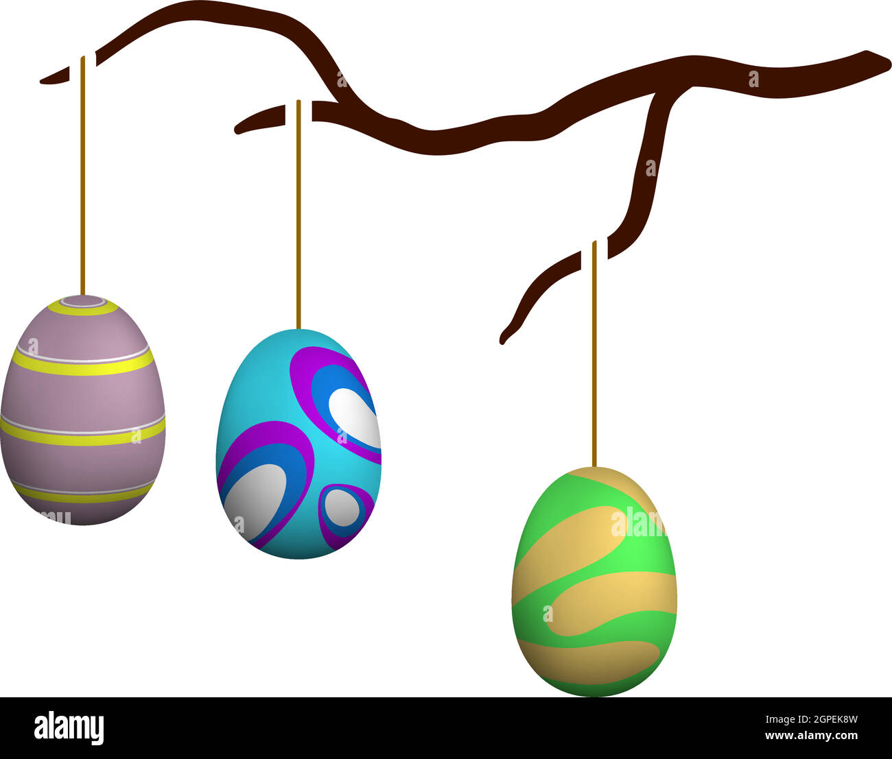 Easter Eggs Hanged On Tree Branch Icon Stock Vector