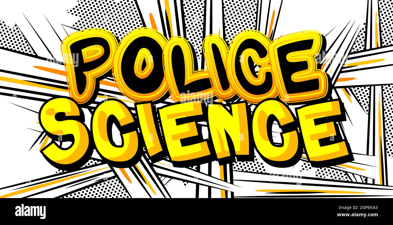 Police Science - comic book word on colorful pop art background. Stock Vector