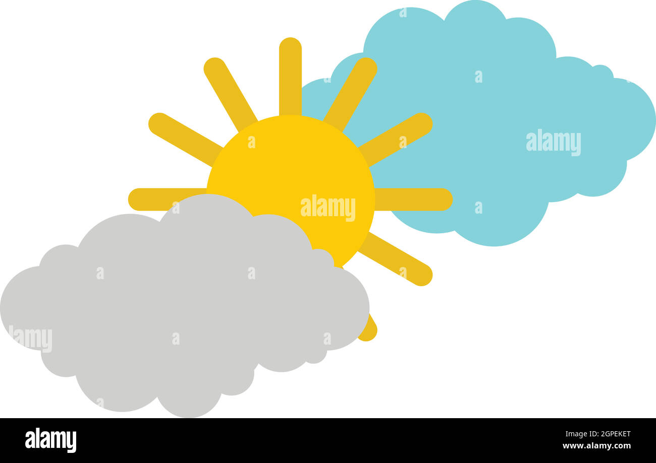 Clouds and sun icon, flat style Stock Vector