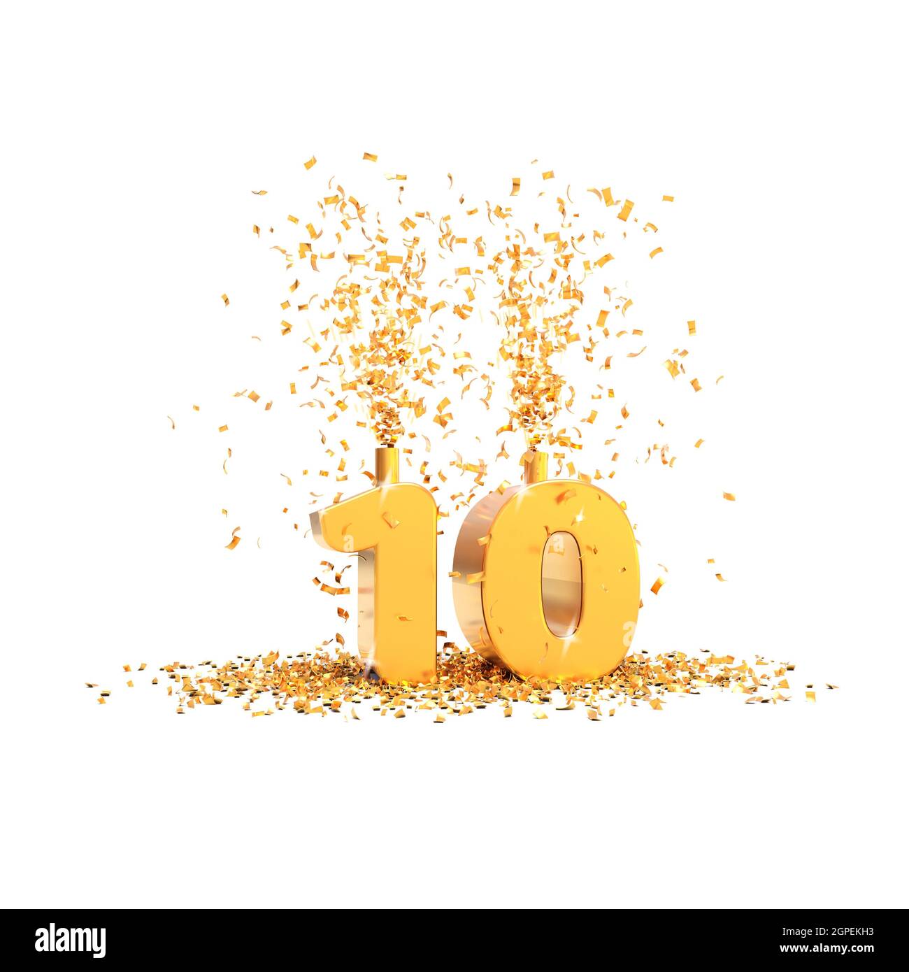 10 years golden 3d word on a white background - 3D rendering Stock Photo