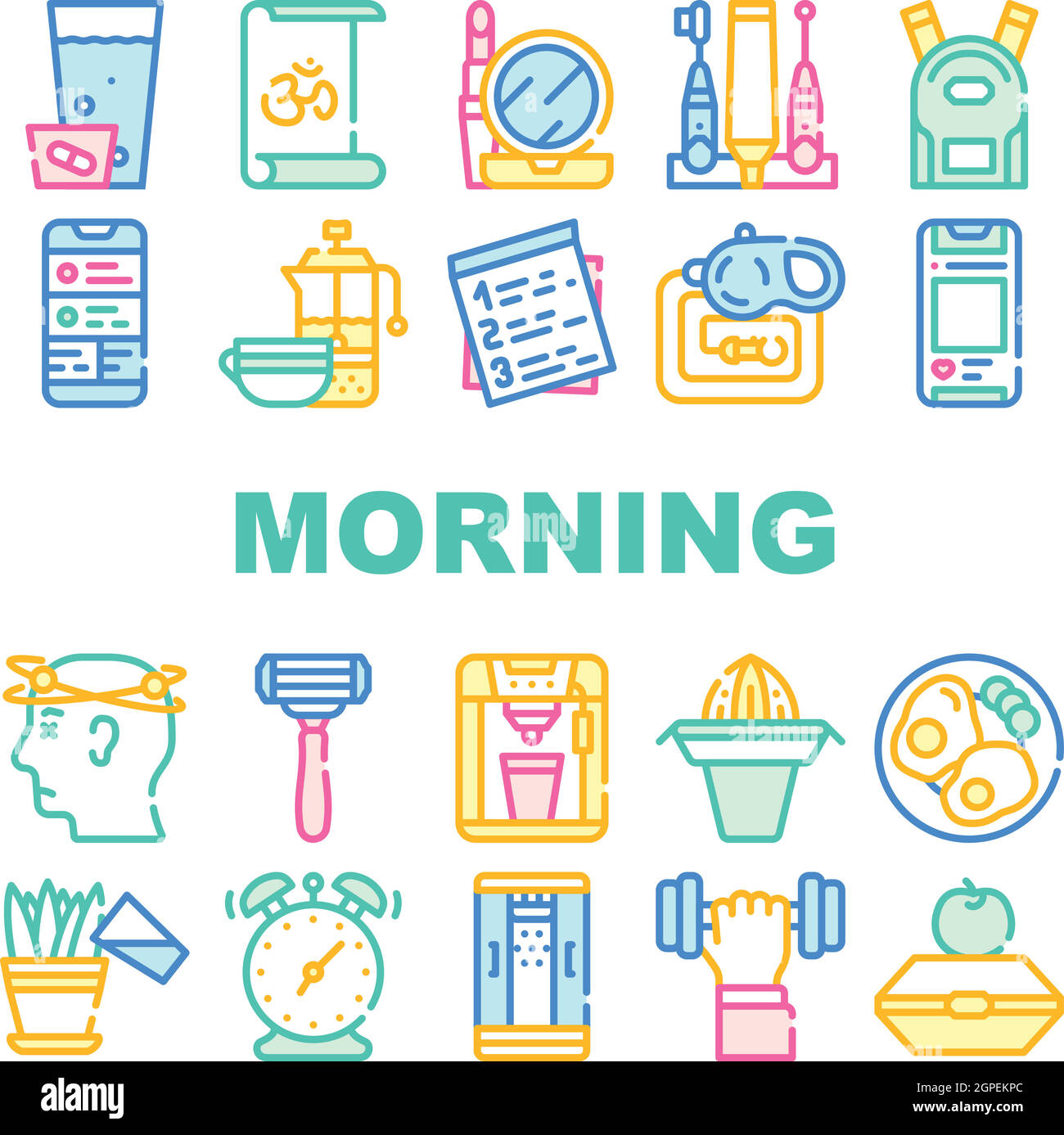 Morning Routine Daily Collection Icons Set Vector Stock Vector
