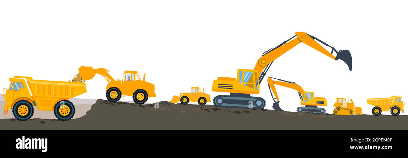 Excavator with bulldozer loading, illustration Stock Vector