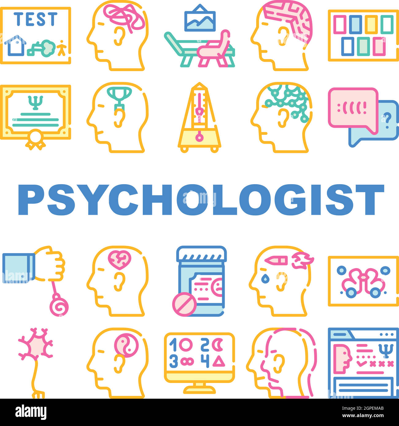 Psychologist Doctor Collection Icons Set Vector Illustrations Stock Vector