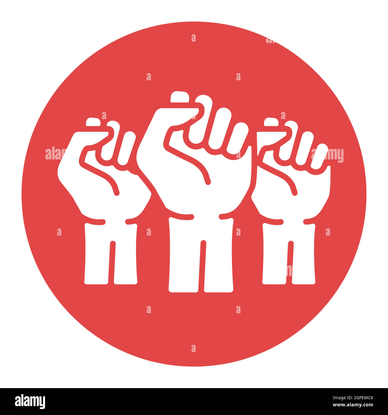 Three clenched fists raised in protest vector white glyph icon Stock Vector