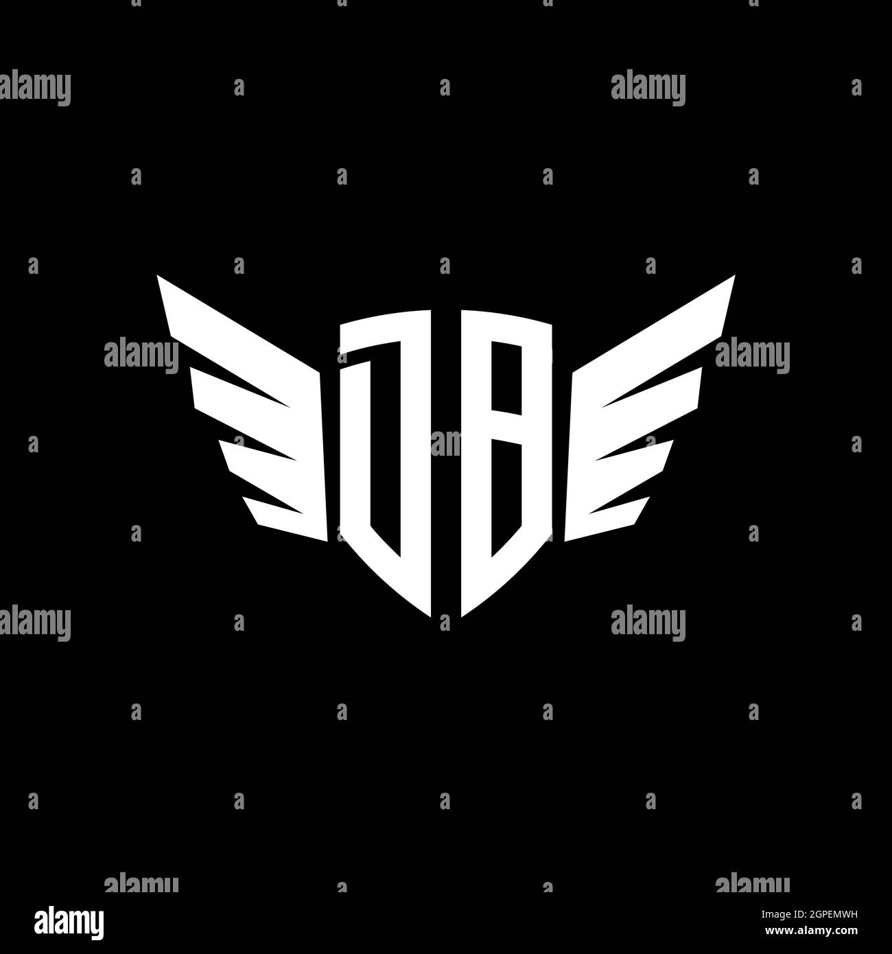 DB Monogram Logo geometric initial with wing shape style design template. Wing initial logo design isolated in black background Stock Vector