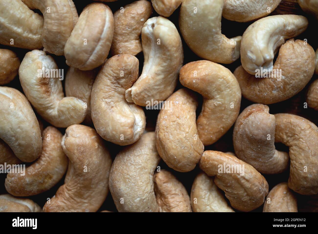 Tasty cashew nuts as background, top view Stock Photo