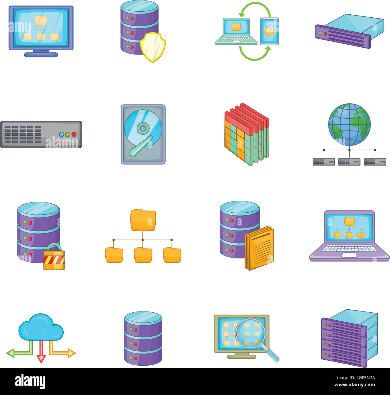 Data base icons set, cartoon style Stock Vector