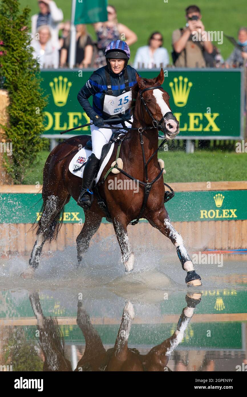 Aachen, Deutschland. 18th Sep, 2021. Zara TINDALL (GBR) on Class Affair,  action in the water, in the Rolex Complex, eventing, cross-country C1C: SAP  Cup, on September 18, 2021, World Equestrian Festival, CHIO
