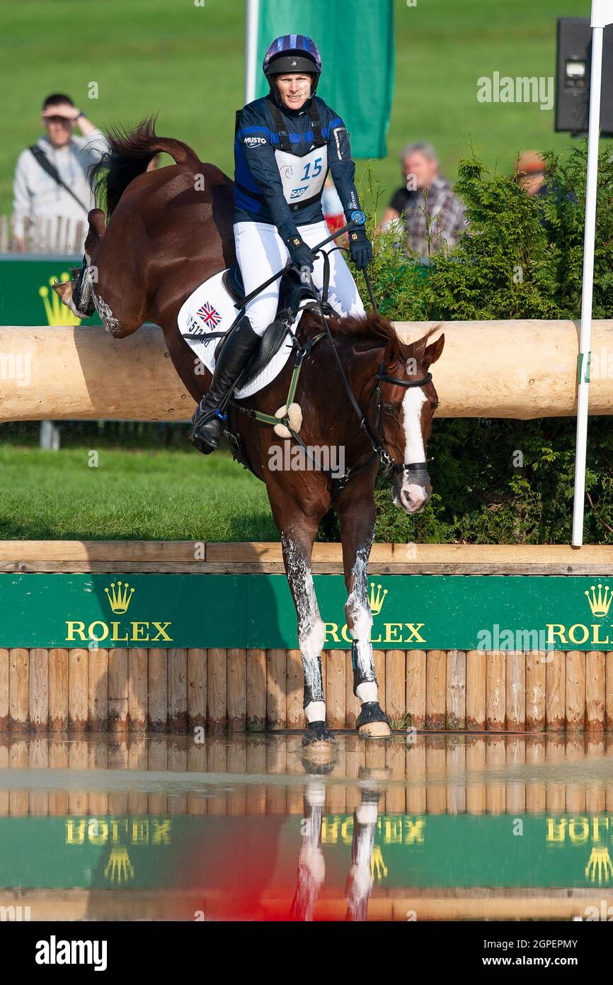 Aachen, Deutschland. 18th Sep, 2021. Zara TINDALL (GBR) on Class Affair,  action in the water, in the Rolex Complex, eventing, cross-country C1C: SAP  Cup, on September 18, 2021, World Equestrian Festival, CHIO