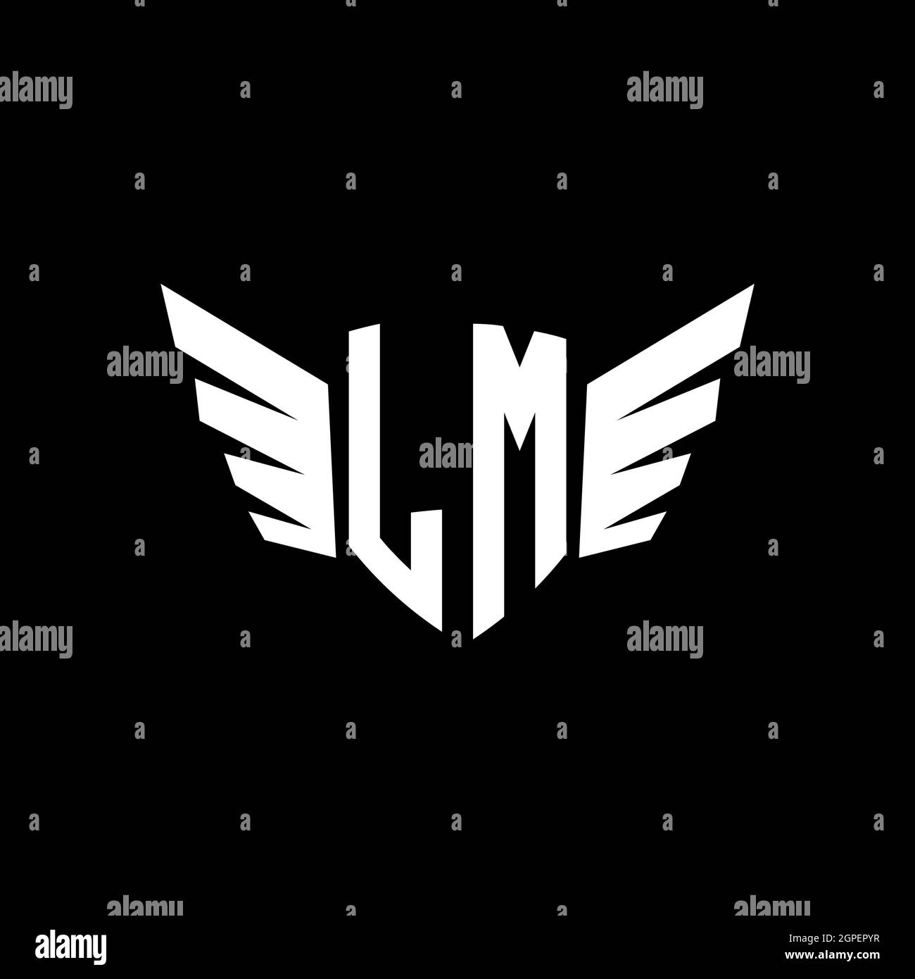 LM Monogram Logo geometric initial with wing shape style design template. Wing initial logo design isolated in black background Stock Vector