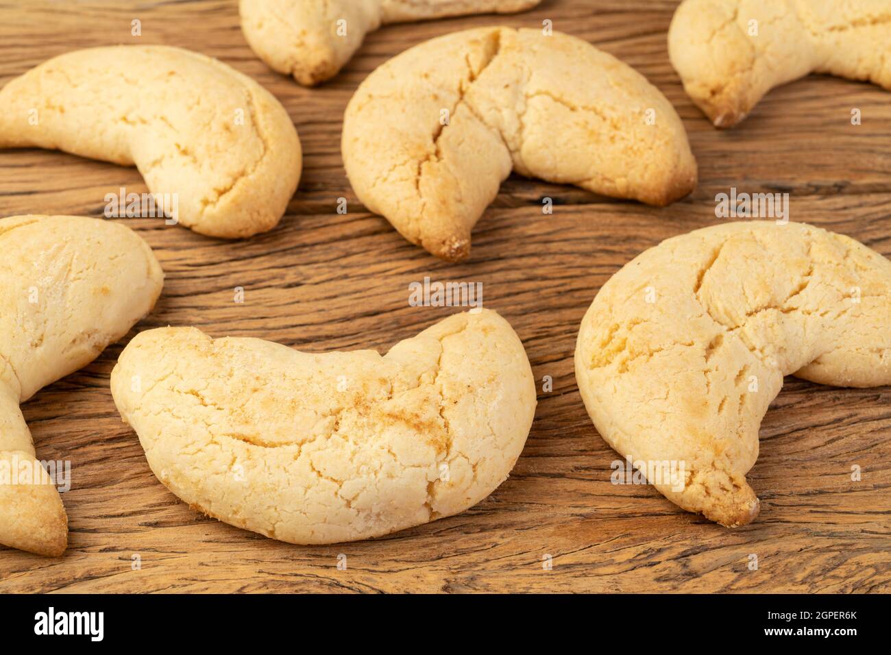 Chipas, typical south american cheese bun over wooden table. Stock Photo