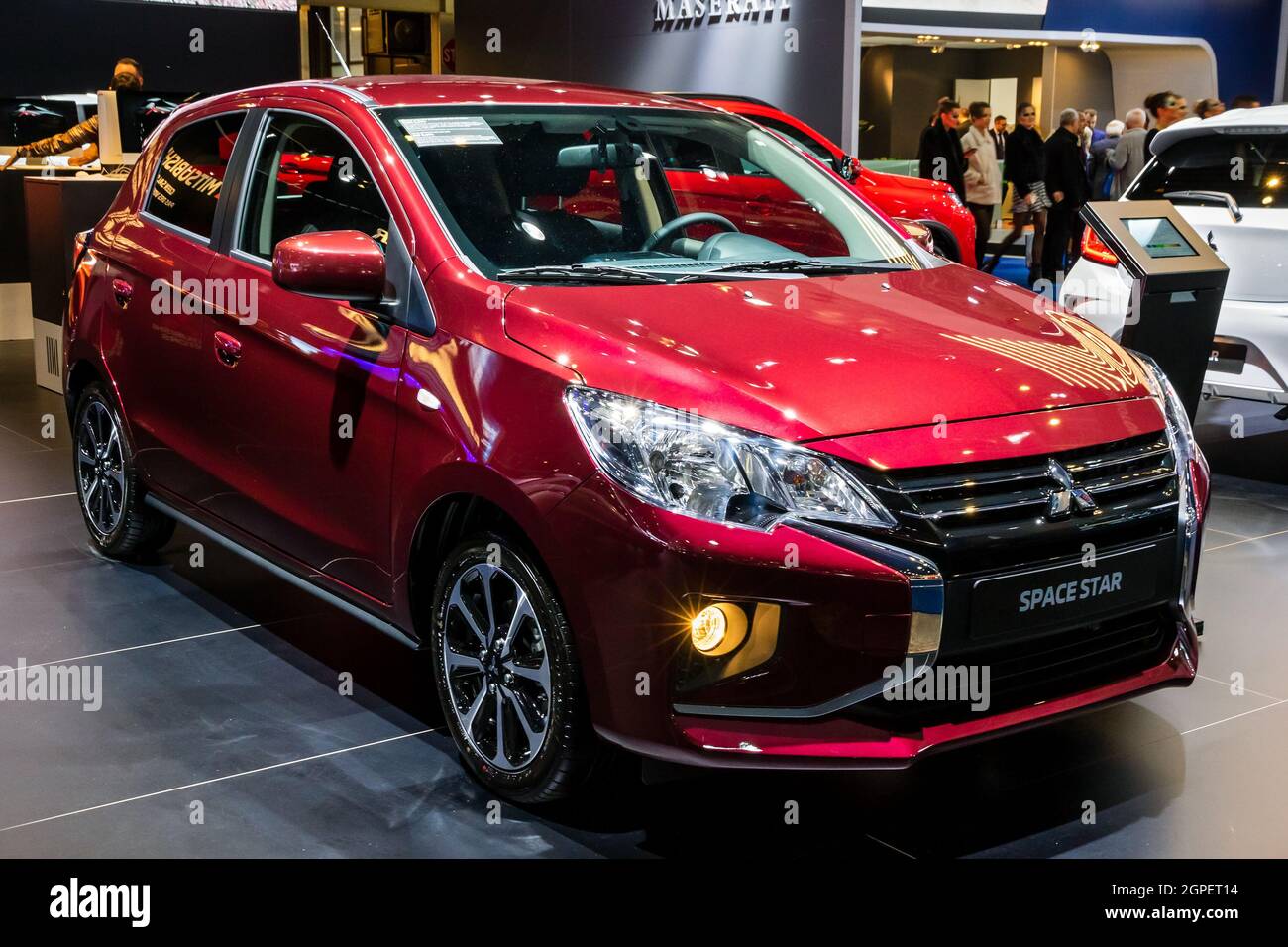 Mitsubishi Space Star new car model shown at the Autosalon 2020 Motor Show. Brussels, Belgium - January 9, 2020. Stock Photo
