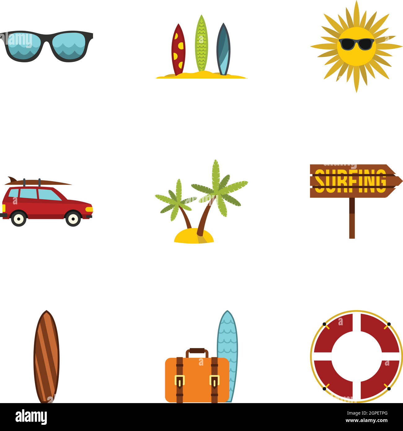 Surfing club icons set, flat style Stock Vector Image & Art - Alamy