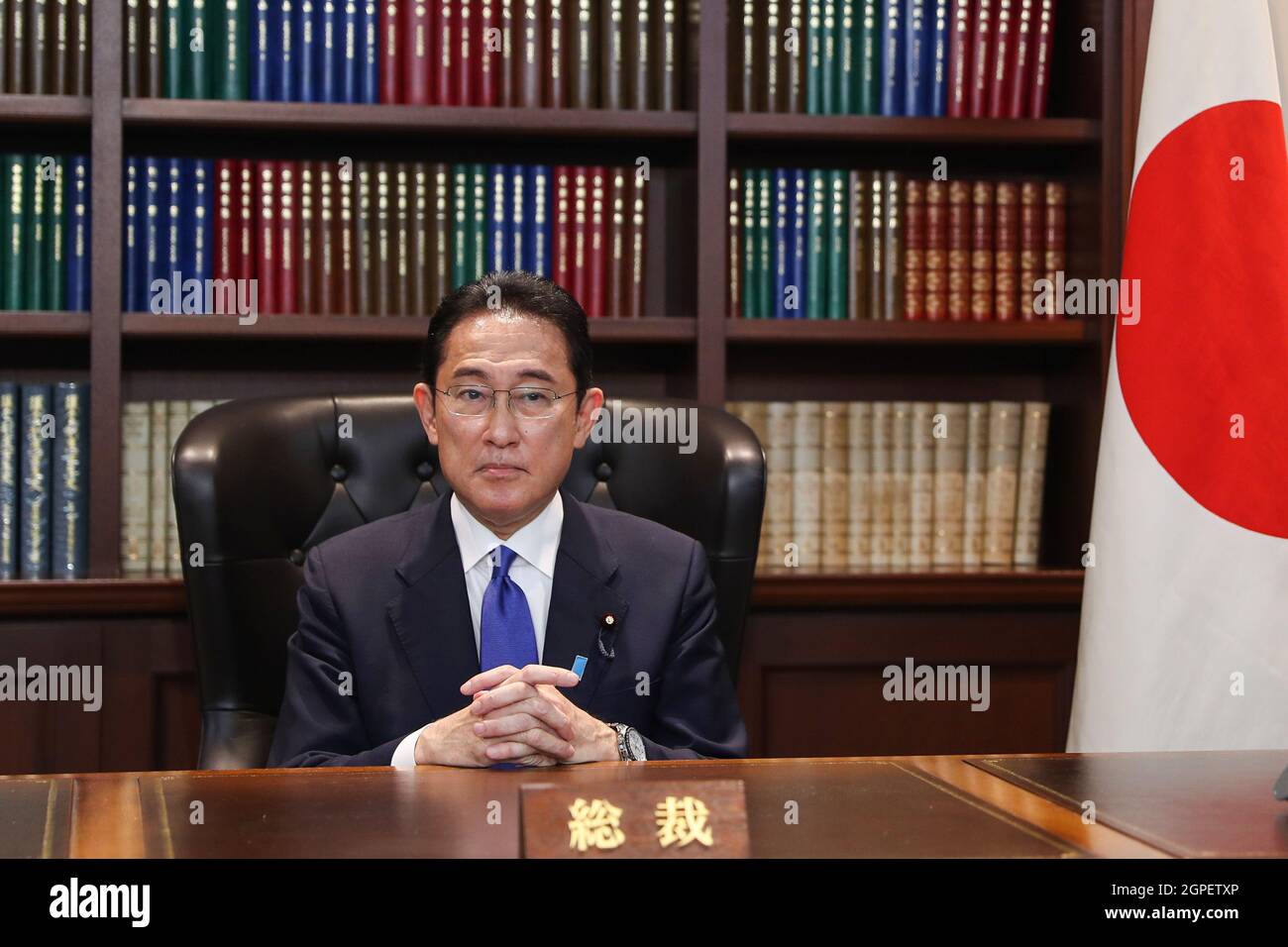 Tokyo, Japan. 29th Sep, 2021. Former Japanese Foreign Minister Fumio Kishida poses for a portrait picture following his press conference at LDP (Liberal Democratic Party) Headquarter after he is elected as Party President Credit: SOPA Images Limited/Alamy Live News Stock Photo