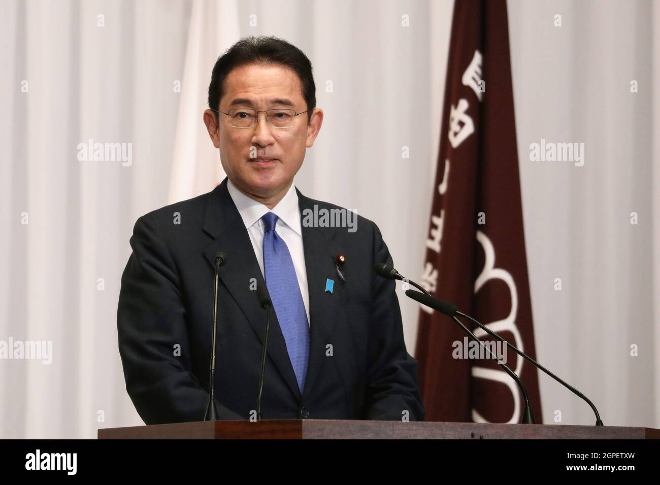 Tokyo, Japan. 29th Sep, 2021. Former Japanese Foreign Minister Fumio Kishida attends a press conference at LDP (Liberal Democratic Party) Headquarter after he is elected as Party President. Credit: SOPA Images Limited/Alamy Live News Stock Photo