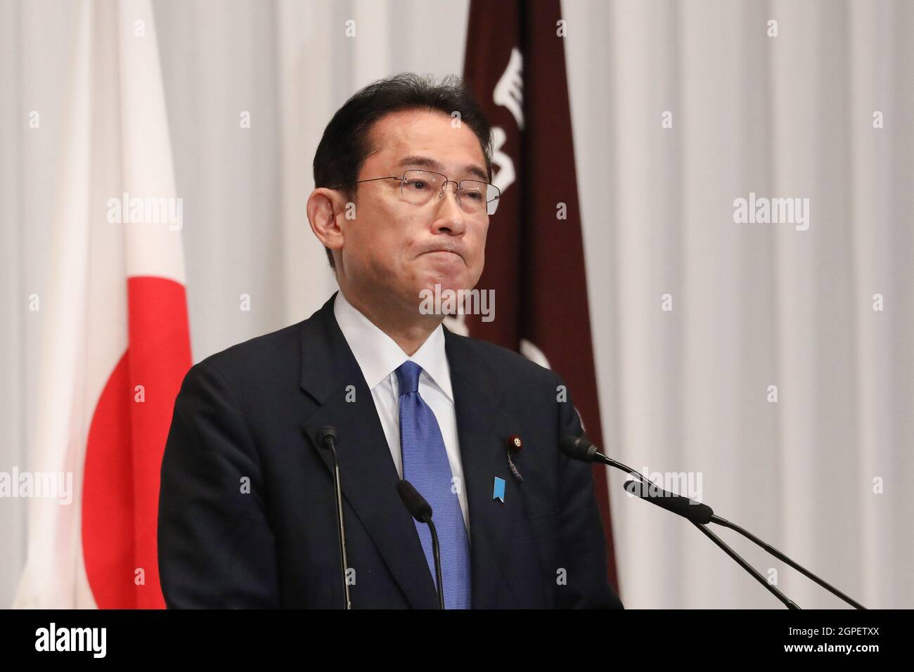 Tokyo, Japan. 29th Sep, 2021. Former Japanese Foreign Minister Fumio Kishida attends a press conference at LDP (Liberal Democratic Party) Headquarter after he is elected as Party President. Credit: SOPA Images Limited/Alamy Live News Stock Photo