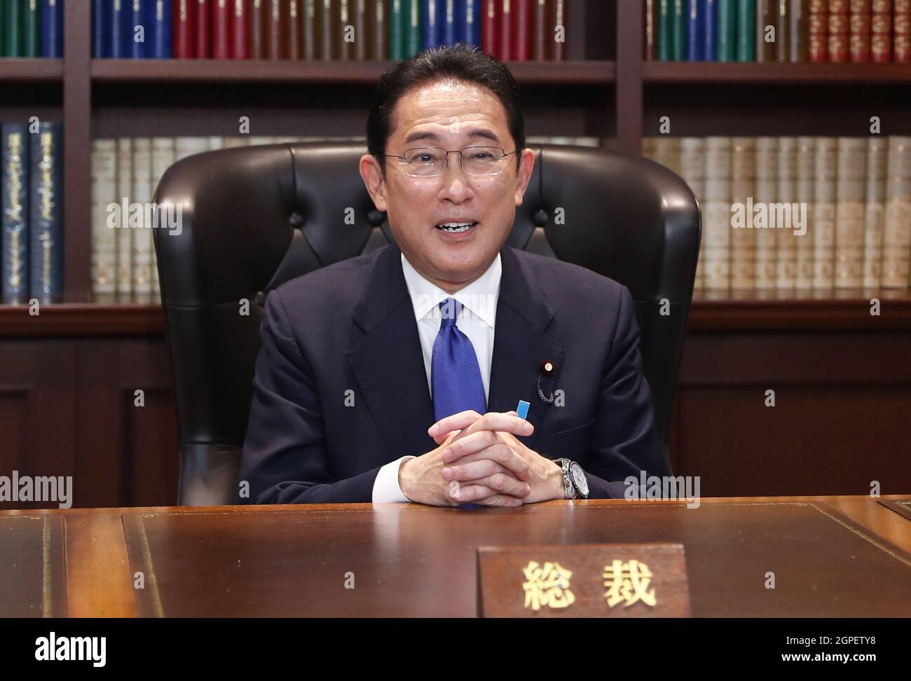 Tokyo, Japan. 29th Sep, 2021. Former Japanese Foreign Minister Fumio Kishida poses for a portrait picture following his press conference at LDP (Liberal Democratic Party) Headquarter after he is elected as Party President Credit: SOPA Images Limited/Alamy Live News Stock Photo