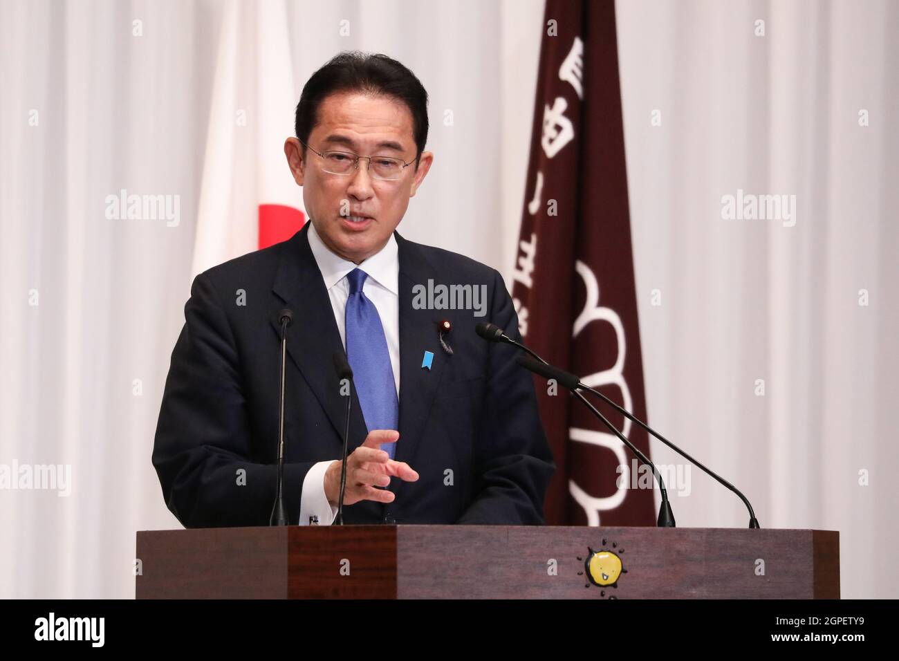 Tokyo, Japan. 29th Sep, 2021. Former Japanese Foreign Minister Fumio Kishida attends a press conference at LDP (Liberal Democratic Party) Headquarter after he is elected as Party President. Credit: SOPA Images Limited/Alamy Live News Stock Photo