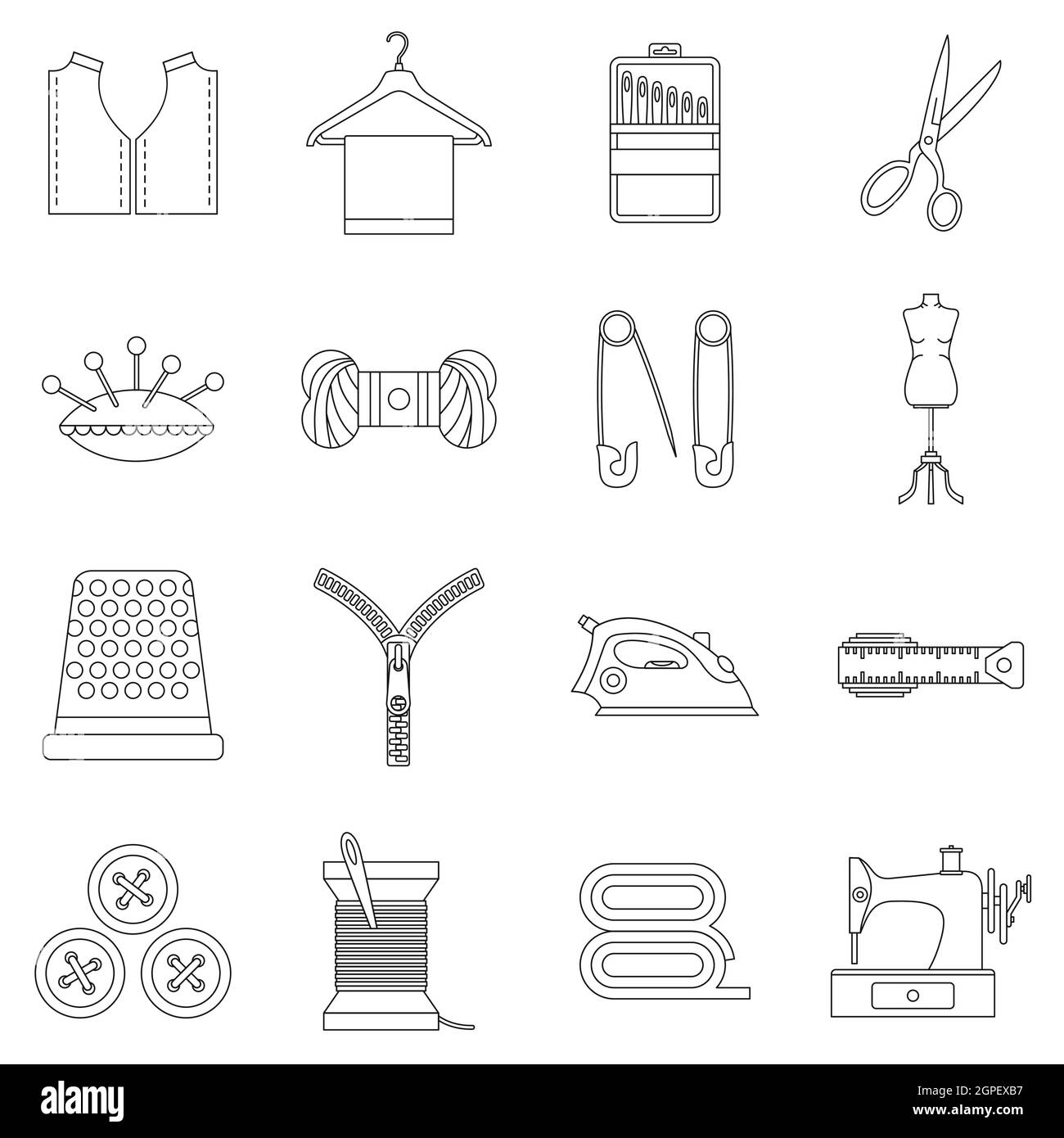 Sewing icons set, outline style Stock Vector