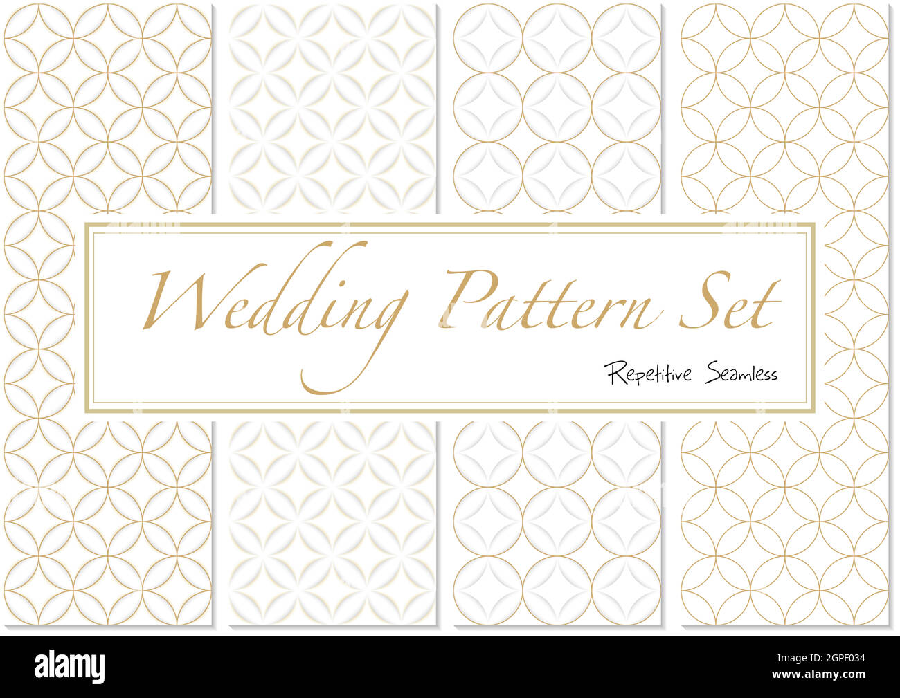 Wedding Patterns in Gold and White Colors Stock Vector