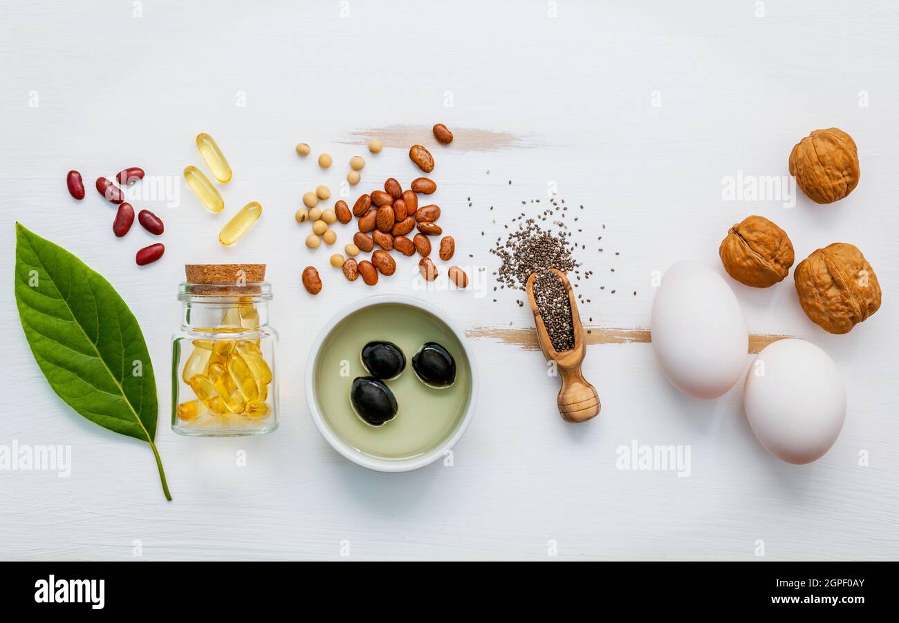 Selection food sources of omega 3 and unsaturated fats. Super food high omega 3 and unsaturated