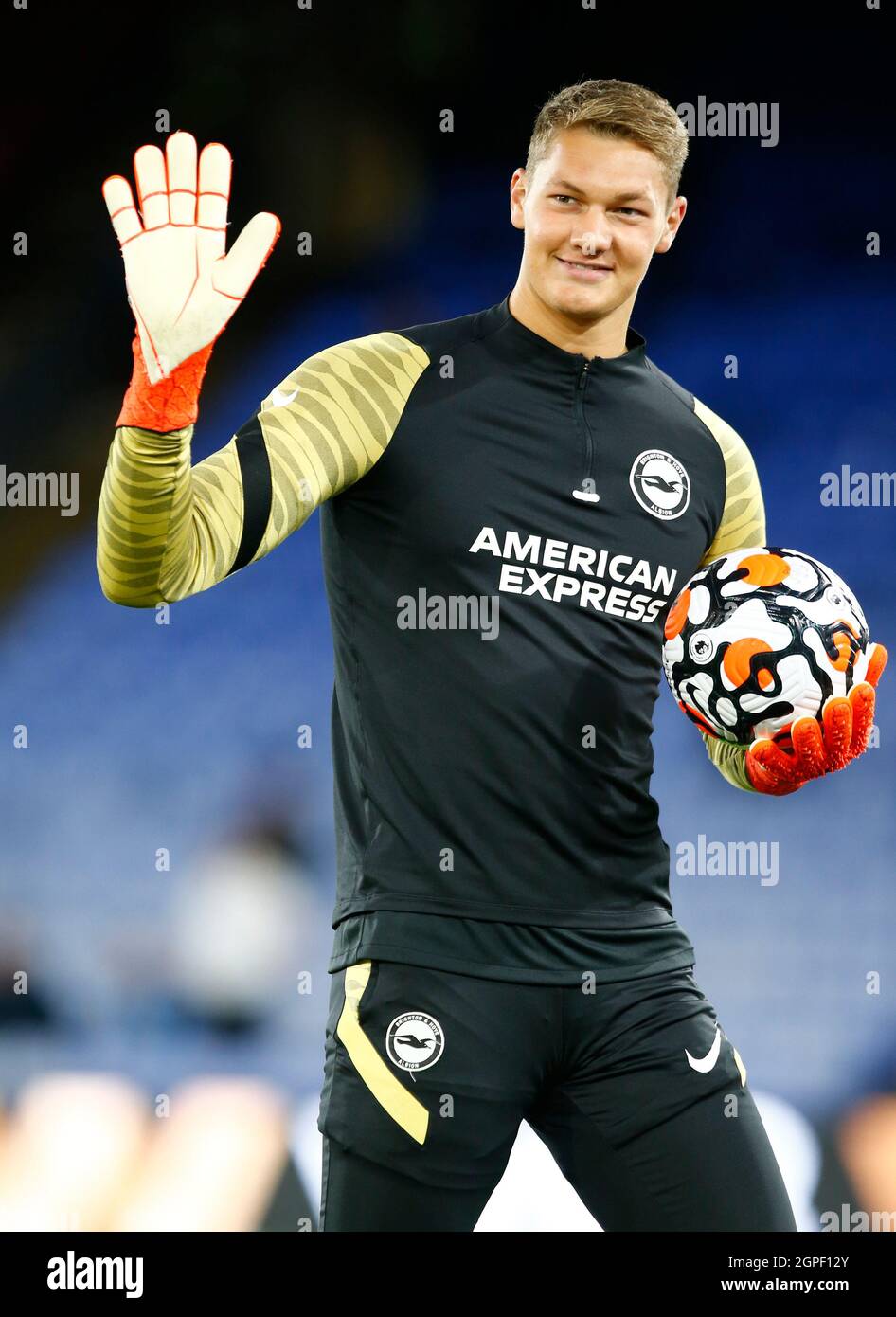 LONDON, United Kingdom, SEPTEMBER 27: Brighton & Hove Albion's Kjell Scherpen during the pre-match warm-up  during Premier League between Crystal Pala Stock Photo