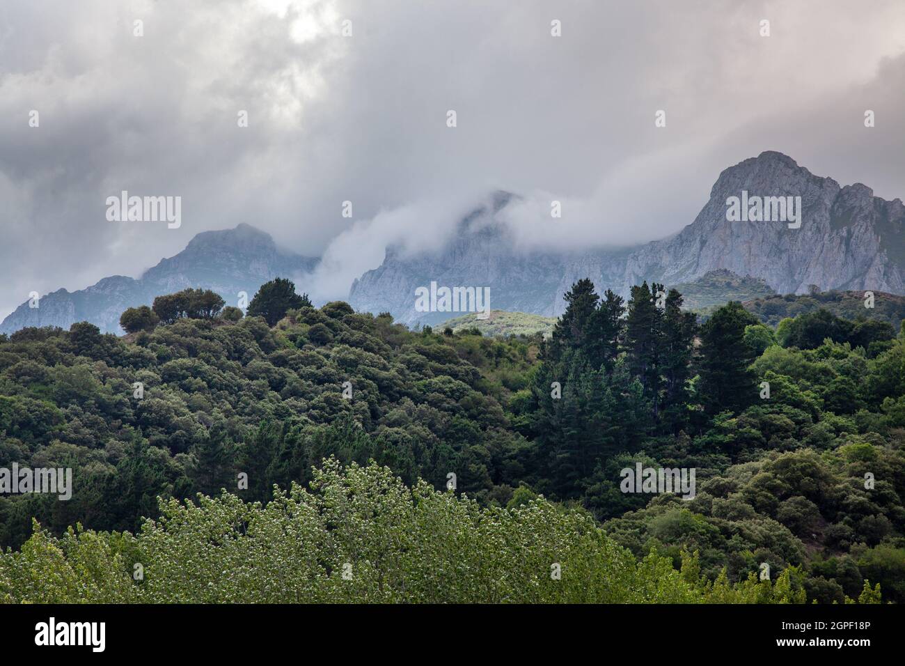 Beautiful view of a mountainous landscape with greenery under a cloudy ...
