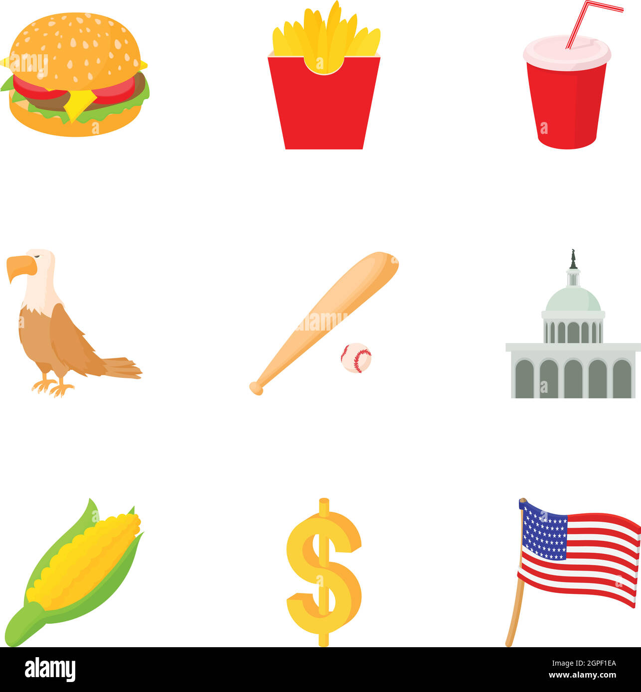 State of USA icons set, cartoon style Stock Vector