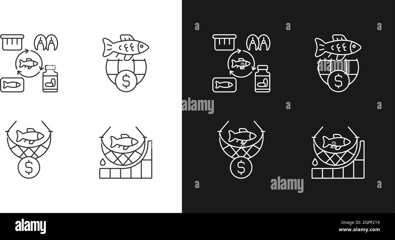 Fish product producing and trade linear icons set for dark and light ...
