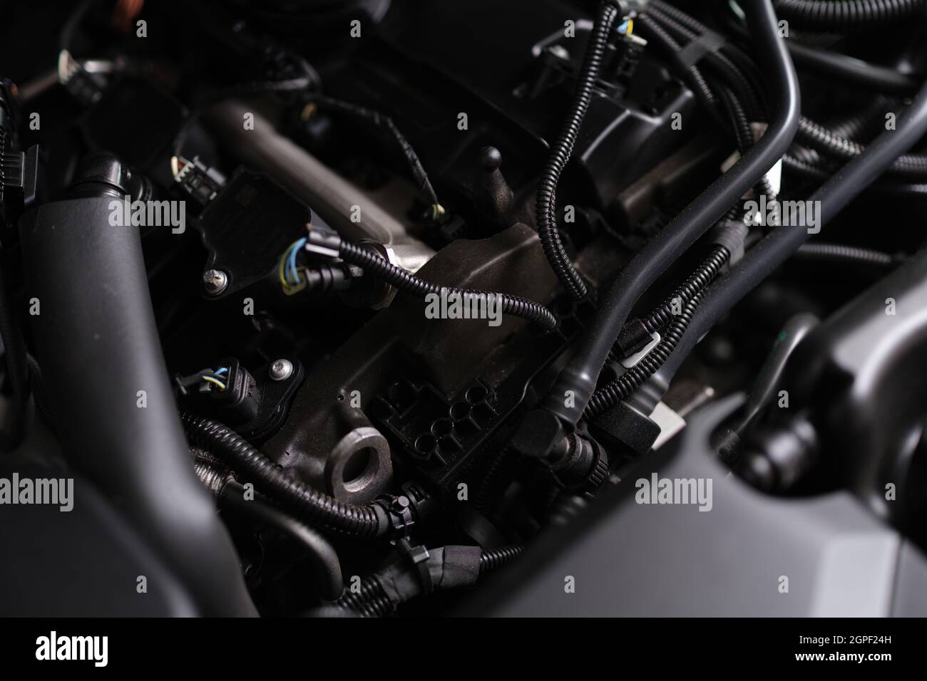 Under the hood of an electric car hires stock photography and images